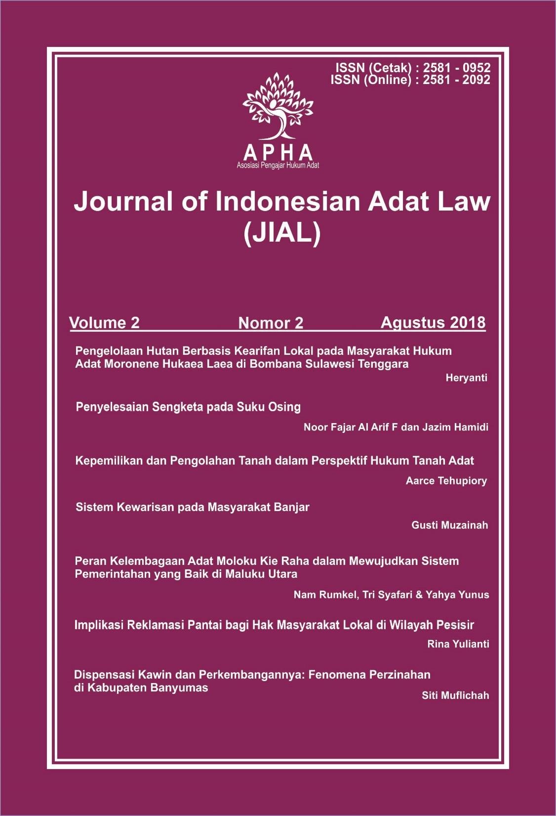 					View Vol. 2 No. 2: Journal of Indonesian Adat Law
				